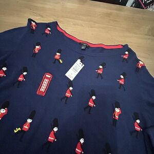 Talbots Sweater Womens 1X Navy London Guard Phone Box Intarsia Pullover Crewneck